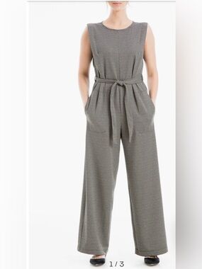 Max Studio London Wide Leg Jumpsuit Black White Tweed Print NWT Size Small